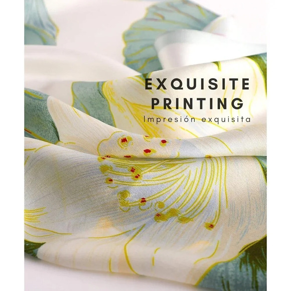 Women's Silk Green Lotus Leaves Long Scarf Shawl for Head Neck and Hair Wrap - Picture 8 of 10